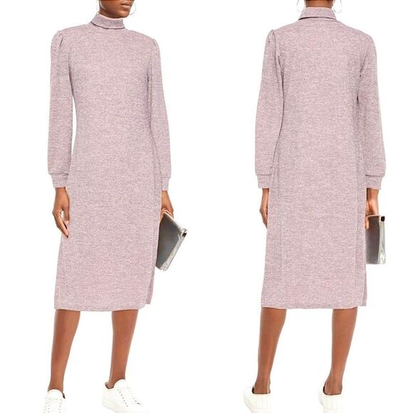 Walter Baker Monika Metallic Silver Gray Turtleneck Midi Dress Sz L - Picture 1 of 14
